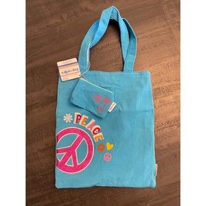 Mini Tote with Pouch-Embroidered and Glitter-Peace